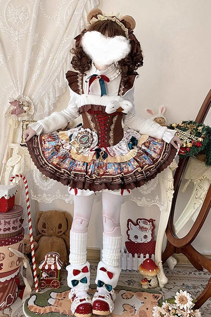 Sweet Lolita JSK - Candy House, Brown, Ruffled, Printed, Layered - additional product view 2
