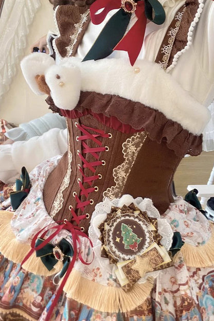 Sweet Lolita JSK - Candy House, Brown, Ruffled, Printed, Layered - additional product view 3