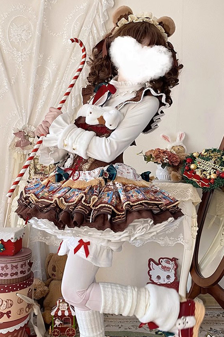 Sweet Lolita JSK - Candy House, Brown, Ruffled, Printed, Layered - additional product view 4