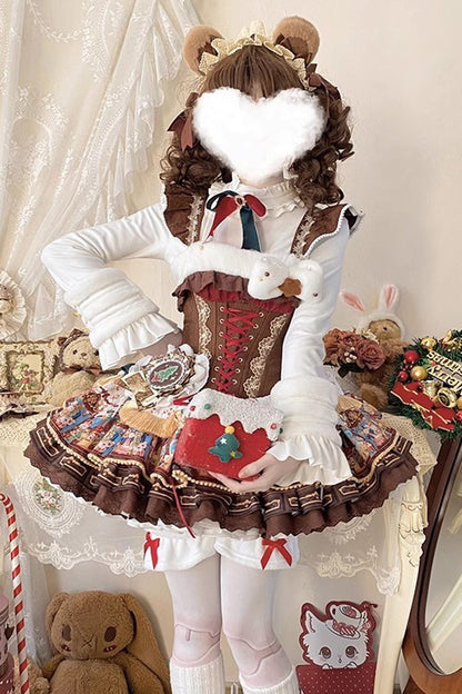 Sweet Lolita JSK - Candy House, Brown, Ruffled, Printed, Layered - additional product view 5