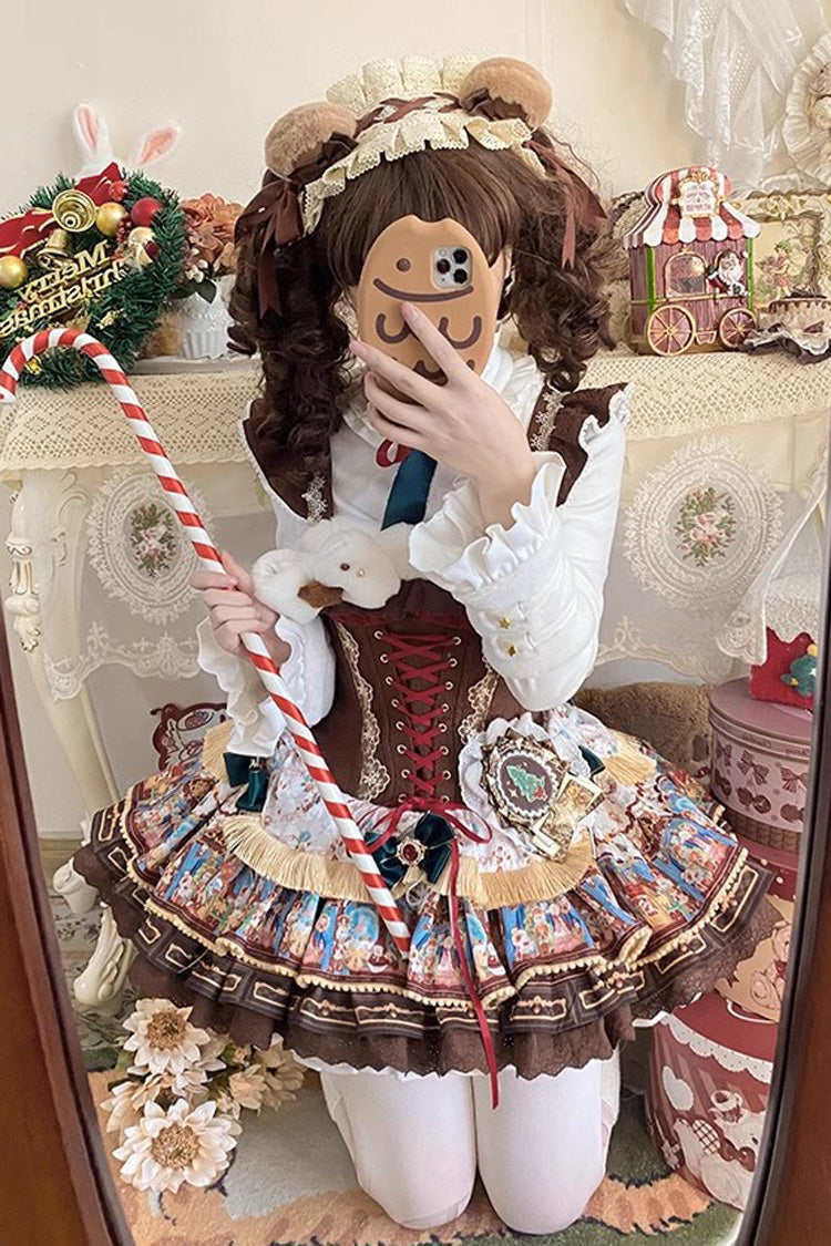 Sweet Lolita JSK - Candy House, Brown, Ruffled, Printed, Layered - additional product view 6