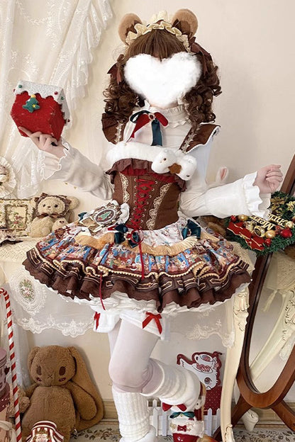 Sweet Lolita JSK - Candy House, Brown, Ruffled, Printed, Layered - additional product view 7