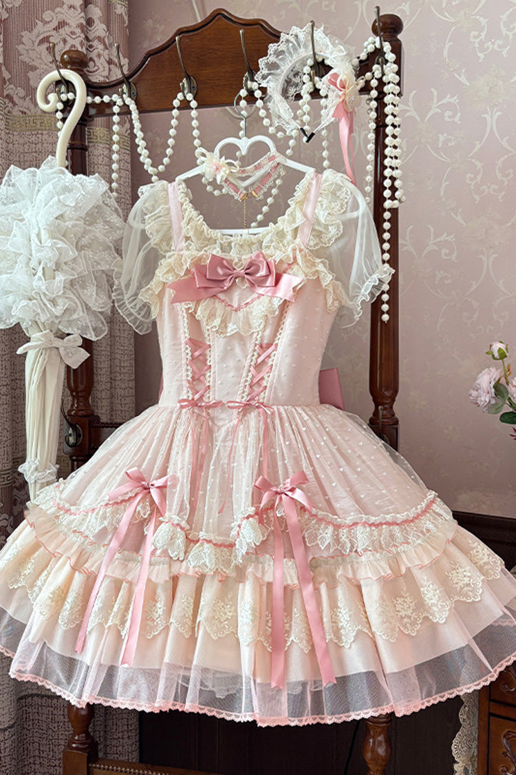 Sweet Lolita JSK - Candy House, Pink, Ruffled, Lace-Up, Bow Detail - additional product view 3