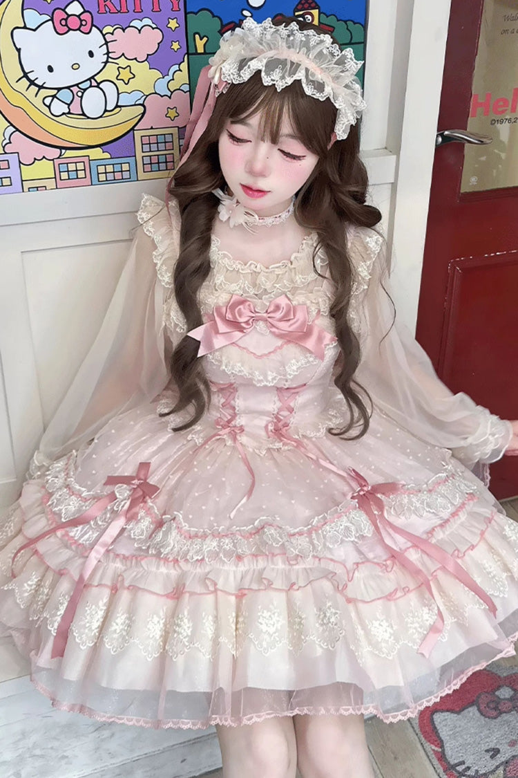 Sweet Lolita JSK - Candy House, Pink, Ruffled, Lace-Up, Bow Detail - additional product view 4
