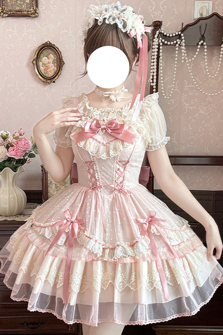 Sweet Lolita JSK - Candy House, Pink, Ruffled, Lace-Up, Bow Detail - additional product view 5