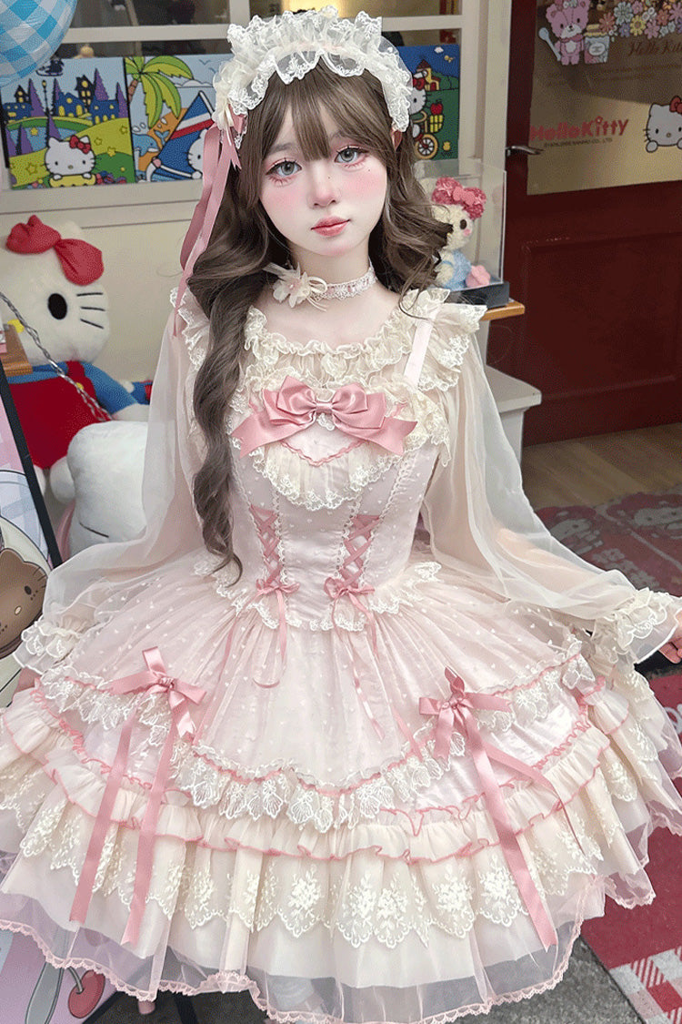 Sweet Lolita JSK - Candy House, Pink, Ruffled, Lace-Up, Bow Detail - additional product view 6
