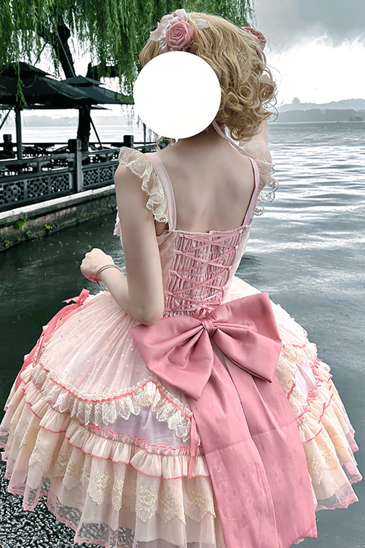 Sweet Lolita JSK - Candy House, Pink, Ruffled, Lace-Up, Bow Detail - additional product view 9