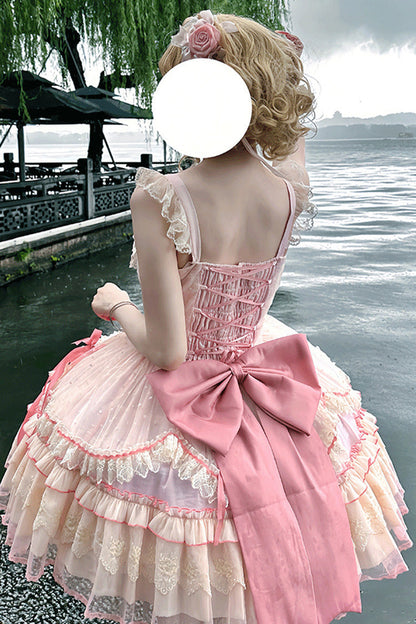 Sweet Lolita JSK - Candy House, Pink, Ruffled, Lace-Up, Bow Detail - additional product view 9