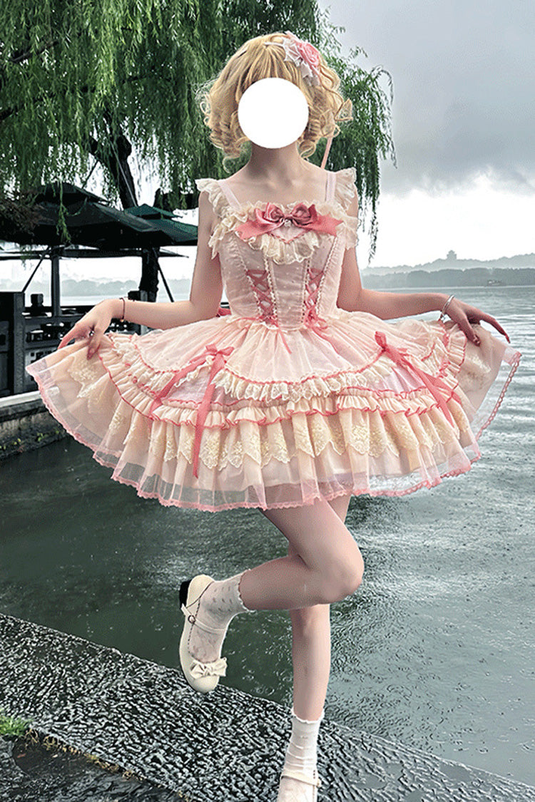 Sweet Lolita JSK - Candy House, Pink, Ruffled, Lace-Up, Bow Detail - additional product view 11