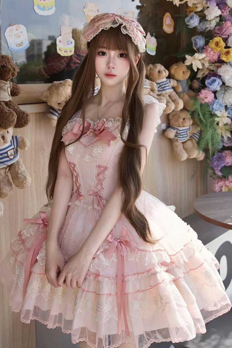 Sweet Lolita JSK - Candy House, Pink, Ruffled, Lace-Up, Bow Detail - additional product view 12