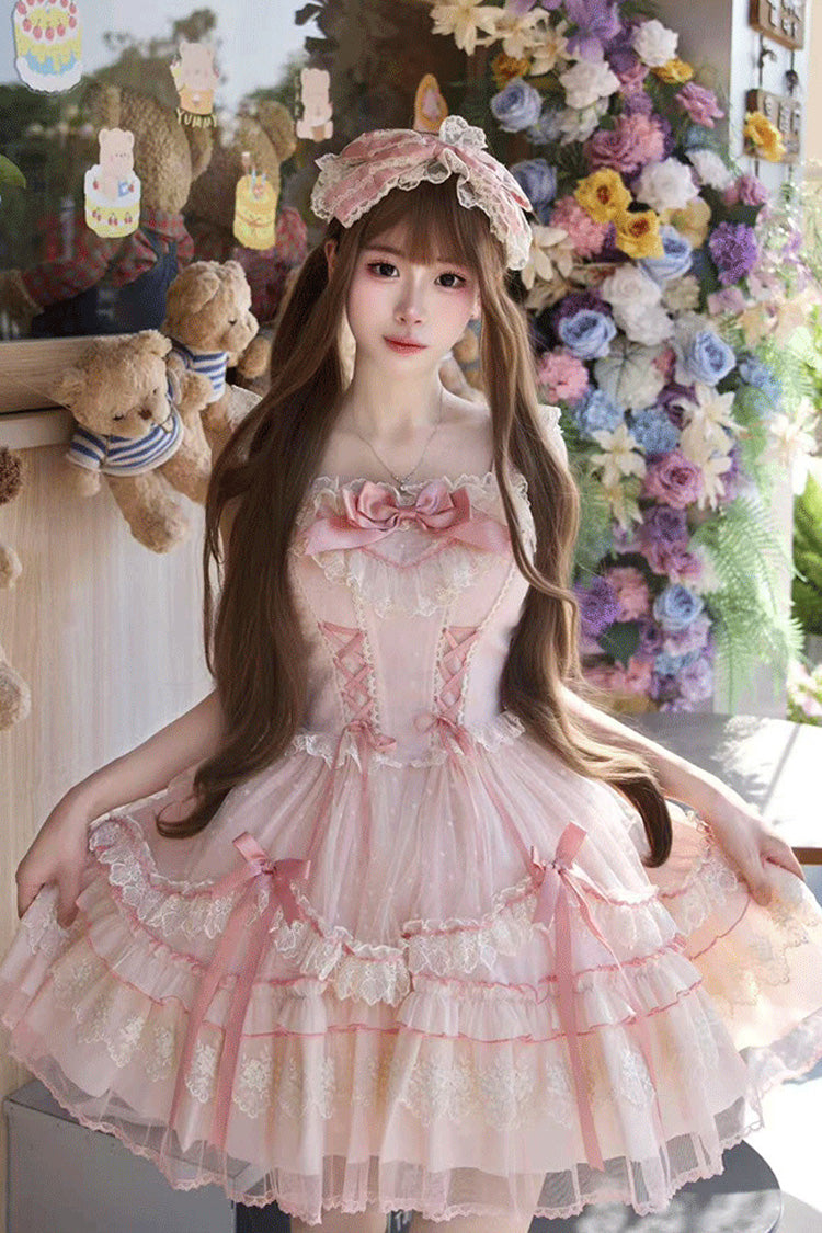 Sweet Lolita JSK - Candy House, Pink, Ruffled, Lace-Up, Bow Detail - additional product view 13