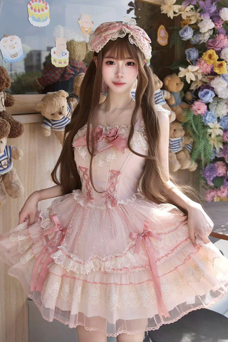 Sweet Lolita JSK - Candy House, Pink, Ruffled, Lace-Up, Bow Detail - additional product view 14