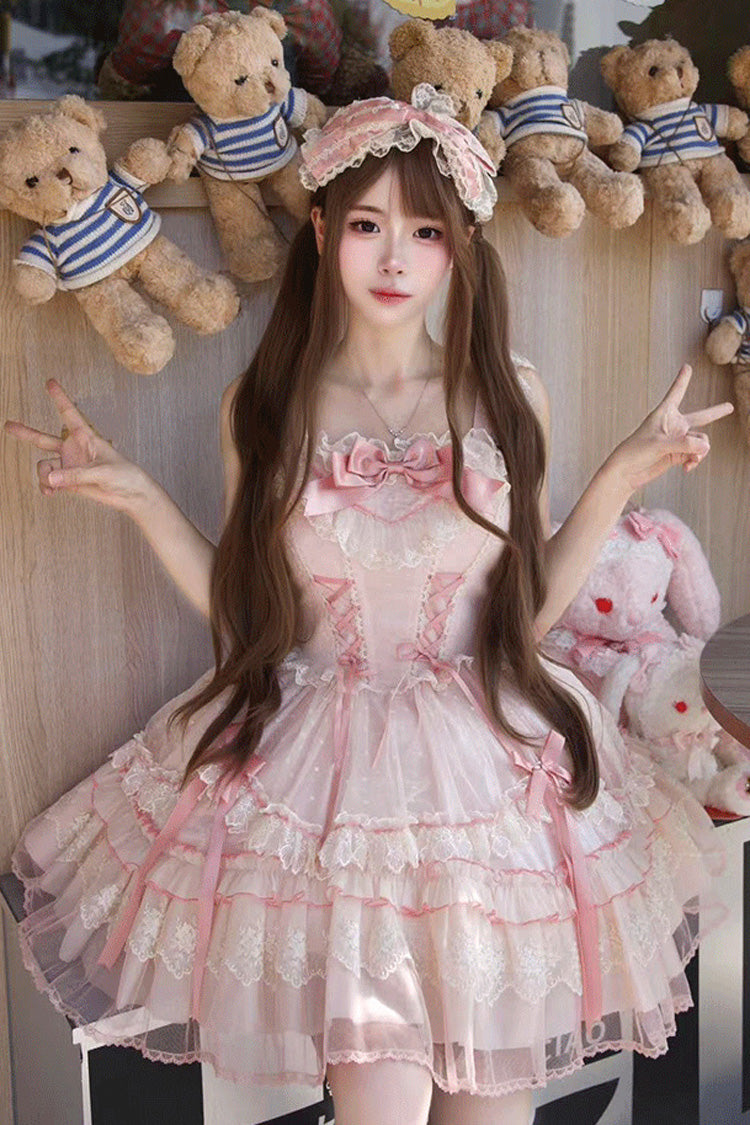 Sweet Lolita JSK - Candy House, Pink, Ruffled, Lace-Up, Bow Detail - additional product view 15