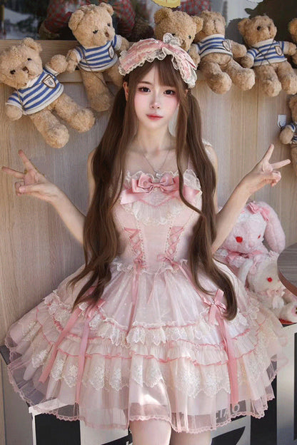 Sweet Lolita JSK - Candy House, Pink, Ruffled, Lace-Up, Bow Detail - additional product view 15