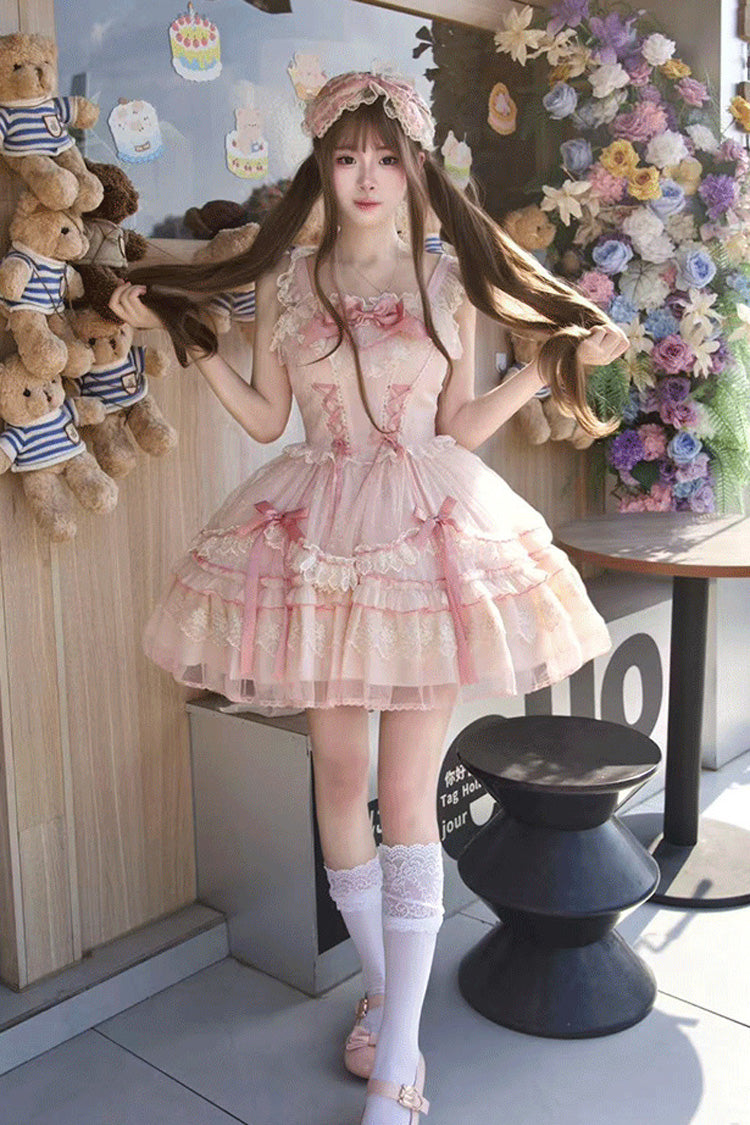 Sweet Lolita JSK - Candy House, Pink, Ruffled, Lace-Up, Bow Detail - additional product view 16