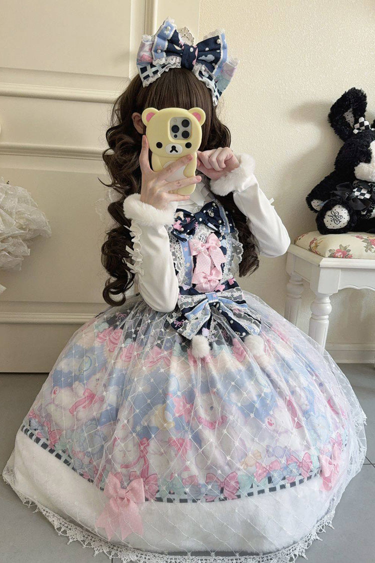 Sweet Lolita JSK - Candy Mary Cat, Blue, Lace Trim, Ruffled, Printed - additional product view 2