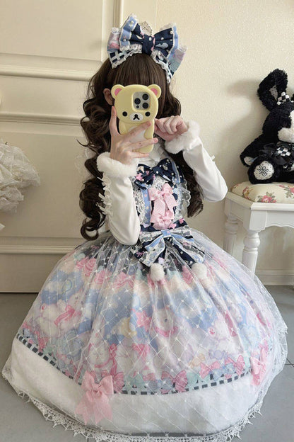 Sweet Lolita JSK - Candy Mary Cat, Blue, Lace Trim, Ruffled, Printed - additional product view 2