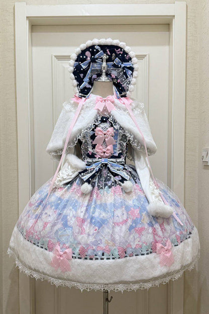 Sweet Lolita JSK - Candy Mary Cat, Blue, Lace Trim, Ruffled, Printed - additional product view 3