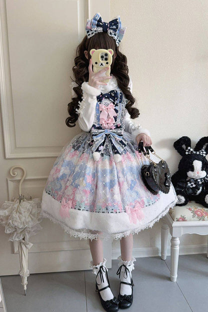 Sweet Lolita JSK - Candy Mary Cat, Blue, Lace Trim, Ruffled, Printed - main product image