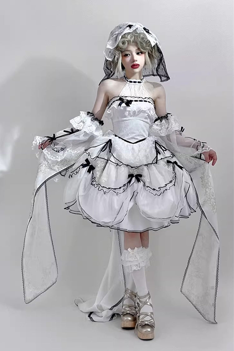 Sweet Lolita JSK - Cascade Poem, White, Plus Size, Short Length, Gothic Style - main product image