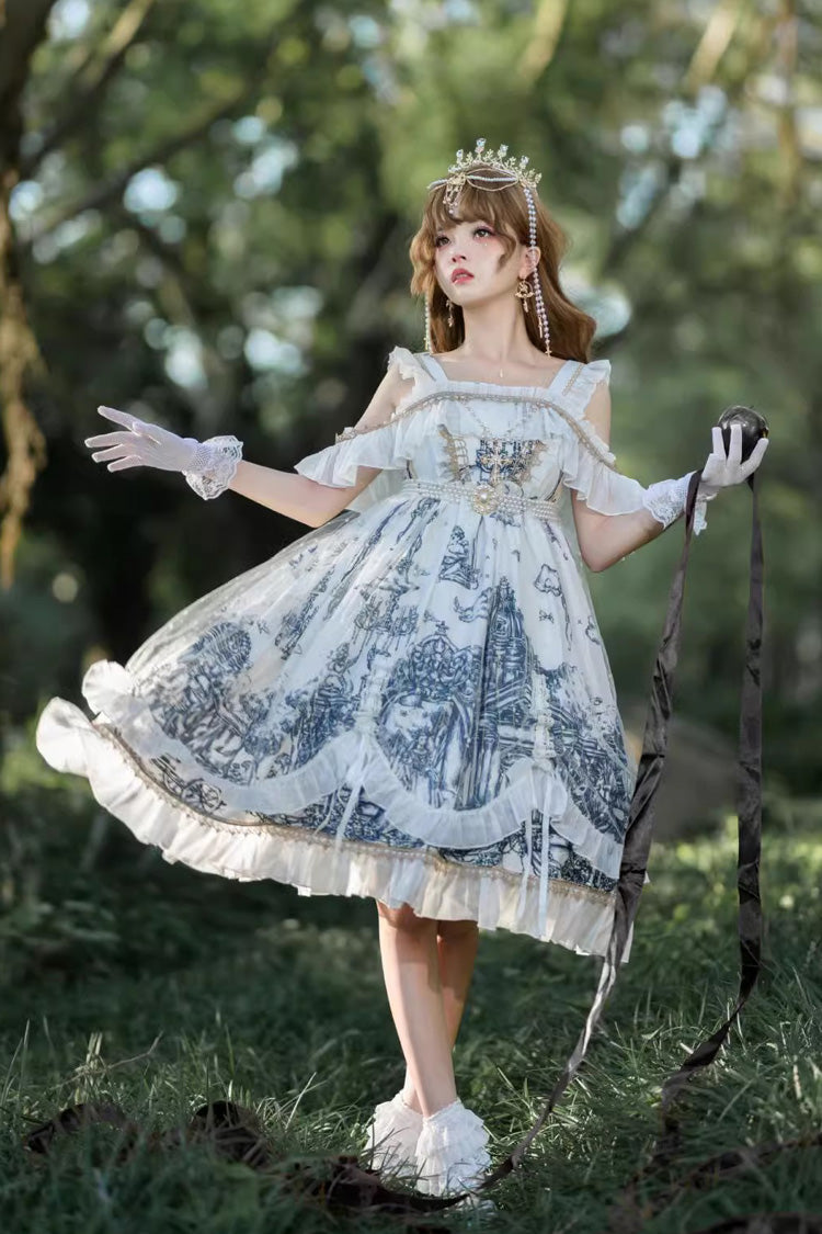 Sweet Lolita JSK - Castle Feast, White, Gothic Style, Bow Detail, Ruffled - additional product view 5