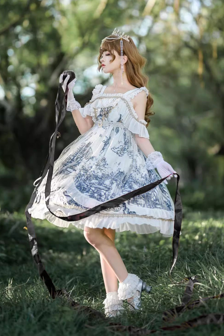 Sweet Lolita JSK - Castle Feast, White, Gothic Style, Bow Detail, Ruffled - additional product view 6