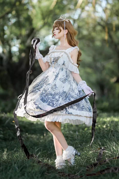 Sweet Lolita JSK - Castle Feast, White, Gothic Style, Bow Detail, Ruffled - additional product view 6