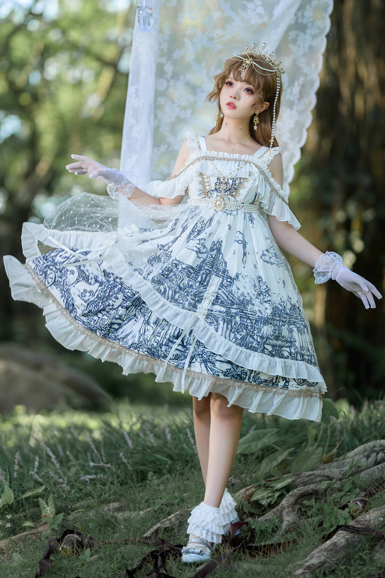 Sweet Lolita JSK - Castle Feast, White, Gothic Style, Bow Detail, Ruffled - main product image