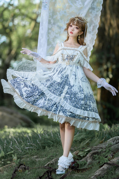 Sweet Lolita JSK - Castle Feast, White, Gothic Style, Bow Detail, Ruffled - main product image