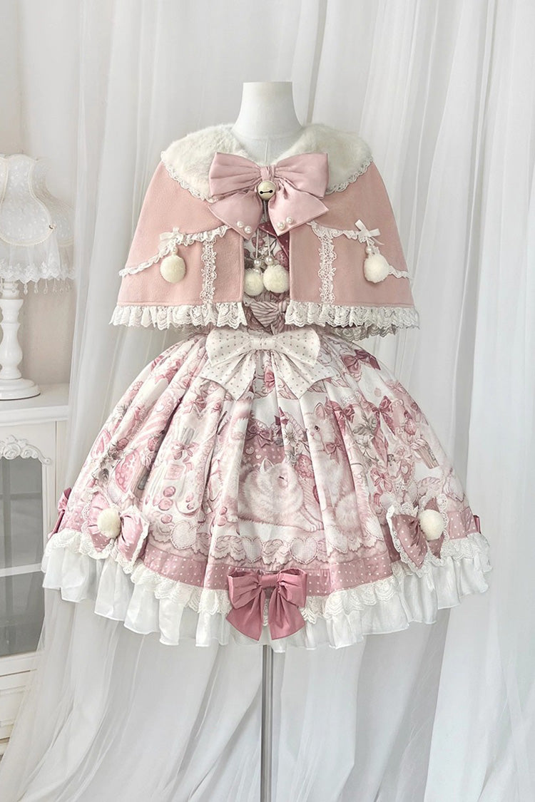 Sweet Lolita JSK - Cat Dessert House, Pink, Ruffled, Printed, Bow Detail - additional product view 3