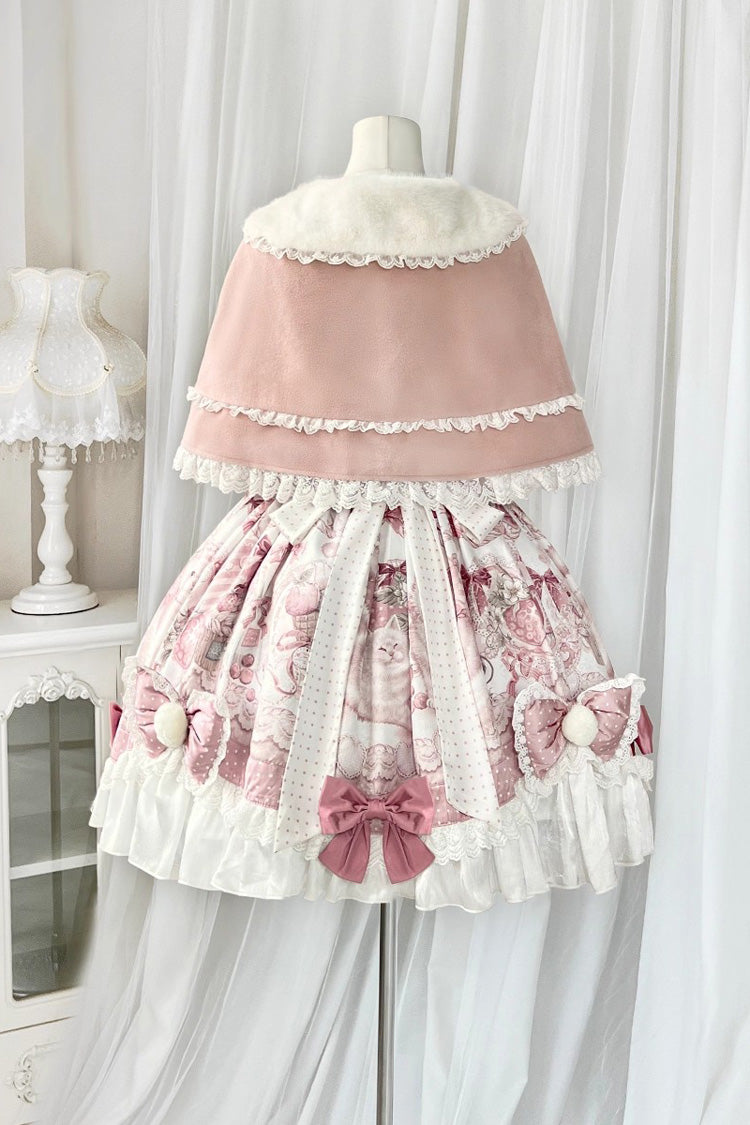 Sweet Lolita JSK - Cat Dessert House, Pink, Ruffled, Printed, Bow Detail - additional product view 4