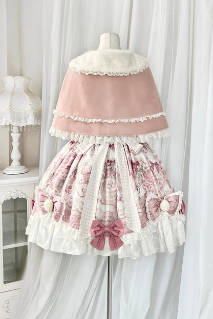 Sweet Lolita JSK - Cat Dessert House, Pink, Ruffled, Printed, Bow Detail - additional product view 4
