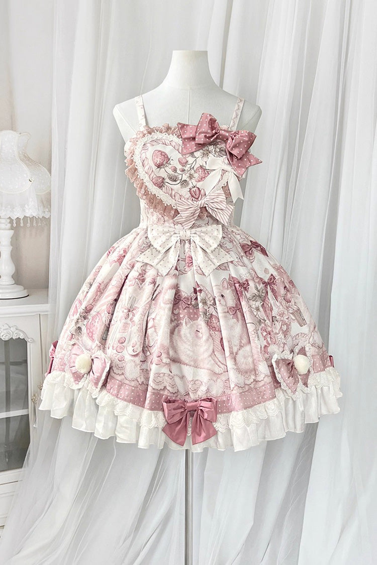 Sweet Lolita JSK - Cat Dessert House, Pink, Ruffled, Printed, Bow Detail - additional product view 6