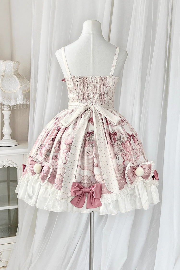 Sweet Lolita JSK - Cat Dessert House, Pink, Ruffled, Printed, Bow Detail - additional product view 7