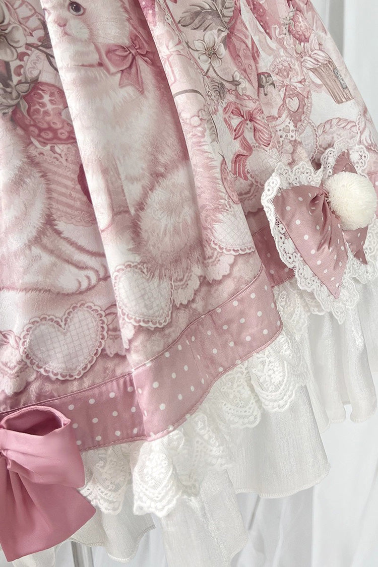 Sweet Lolita JSK - Cat Dessert House, Pink, Ruffled, Printed, Bow Detail - additional product view 9