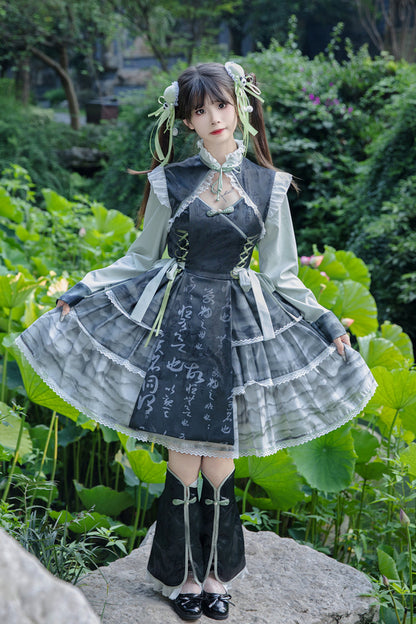 Sweet Lolita JSK - Cheongsam Ink Print Multi-layer, 2 Colors, Chinese-Inspired Style - additional product view 5