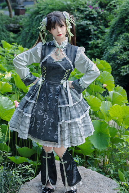 Sweet Lolita JSK - Cheongsam Ink Print Multi-layer, 2 Colors, Chinese-Inspired Style - additional product view 7