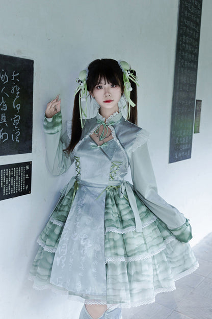 Sweet Lolita JSK - Cheongsam Ink Print Multi-layer, 2 Colors, Chinese-Inspired Style - additional product view 13