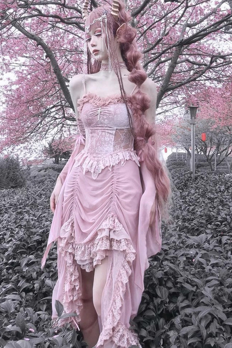 Sweet Lolita JSK - Cherry Nightmare V Collar High, Pink, High Waist, Lace Trim - additional product view 5