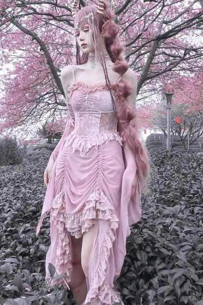 Sweet Lolita JSK - Cherry Nightmare V Collar High, Pink, High Waist, Lace Trim - additional product view 5