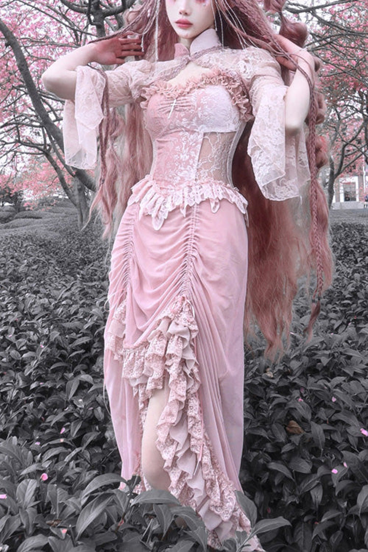 Sweet Lolita JSK - Cherry Nightmare V Collar High, Pink, High Waist, Lace Trim - main product image