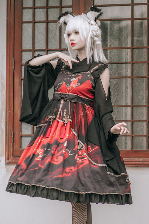 Sweet Lolita JSK - Chinese Style Cloud Fox Print, 2 Colors, Chinese-Inspired Style - additional product view 4