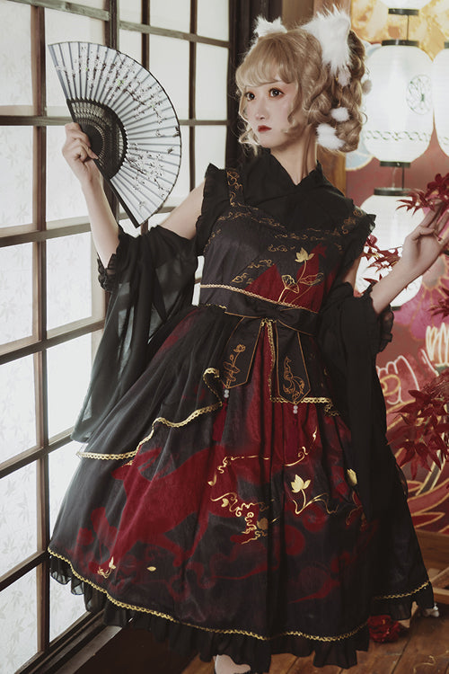 Sweet Lolita JSK - Chinese Style Cloud Fox Print, 2 Colors, Chinese-Inspired Style - additional product view 5