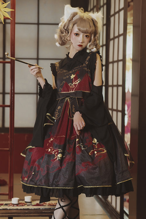Sweet Lolita JSK - Chinese Style Cloud Fox Print, 2 Colors, Chinese-Inspired Style - additional product view 6