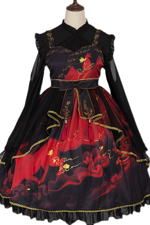 Sweet Lolita JSK - Chinese Style Cloud Fox Print, 2 Colors, Chinese-Inspired Style - additional product view 7