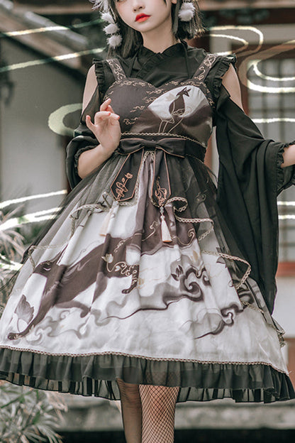 Sweet Lolita JSK - Chinese Style Cloud Fox Print, 2 Colors, Chinese-Inspired Style - main product image