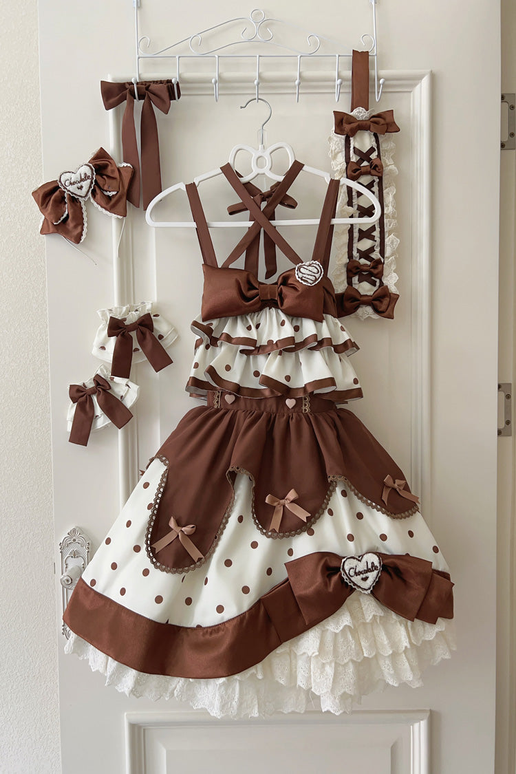 Sweet Lolita JSK - Chocolate Brown Cream, Brown, Layered, Bow Detail, Ruffled - additional product view 3