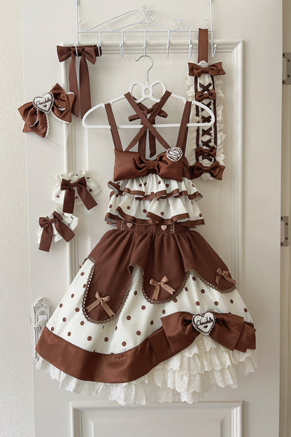 Sweet Lolita JSK - Chocolate Brown Cream, Brown, Layered, Bow Detail, Ruffled - additional product view 3