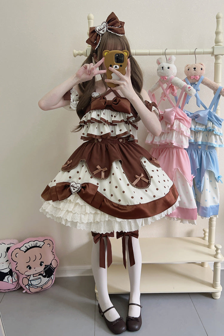 Sweet Lolita JSK - Chocolate Brown Cream, Brown, Layered, Bow Detail, Ruffled - additional product view 4