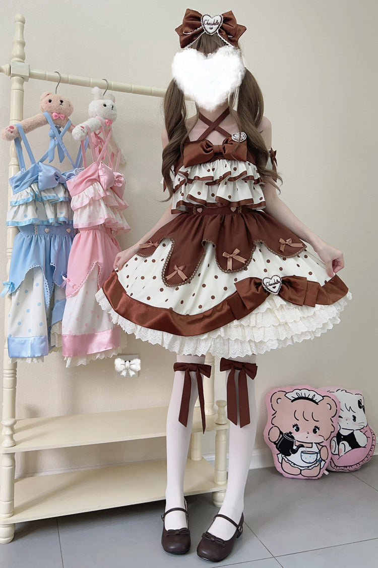 Sweet Lolita JSK - Chocolate Brown Cream, Brown, Layered, Bow Detail, Ruffled - additional product view 5
